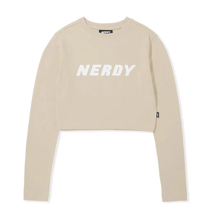 Áo Croptop Nerdy Dài Tay Màu Be