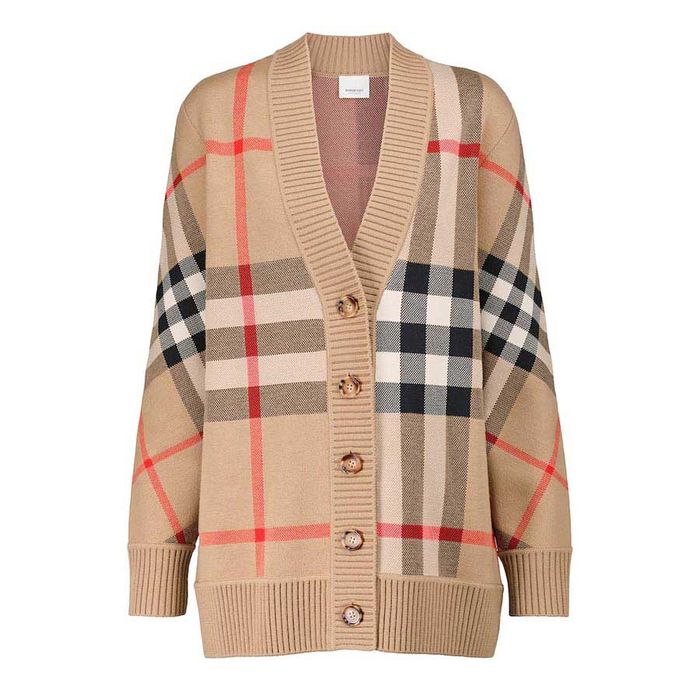 Áo Cardigan Burberry Tartan Technical Wool Màu Nâu