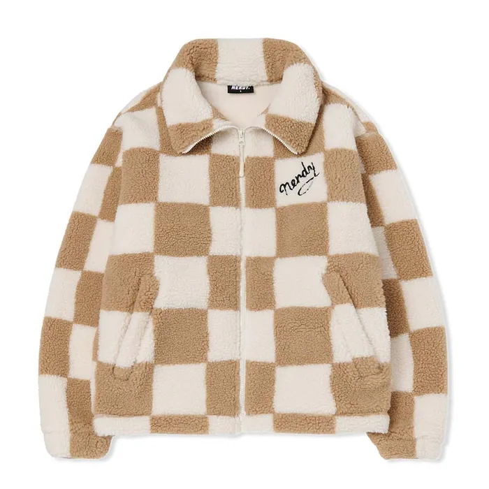 Áo Khoác Lông Nerdy Họa Tiết Bàn Cờ Màu Be