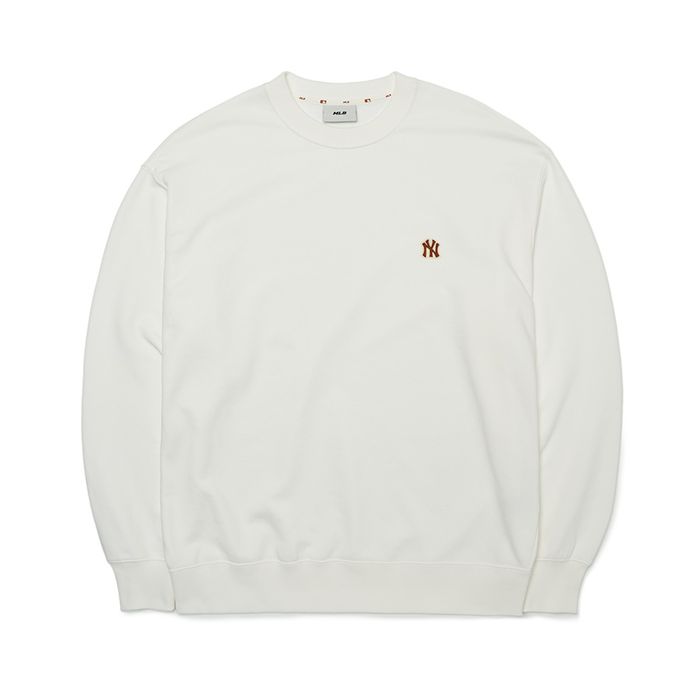 Áo Nỉ Sweater MLB Basic Small Logo Overfit Sweatshirt New York Yankees 3AMTB0124-50IVS Màu Trắng Size S