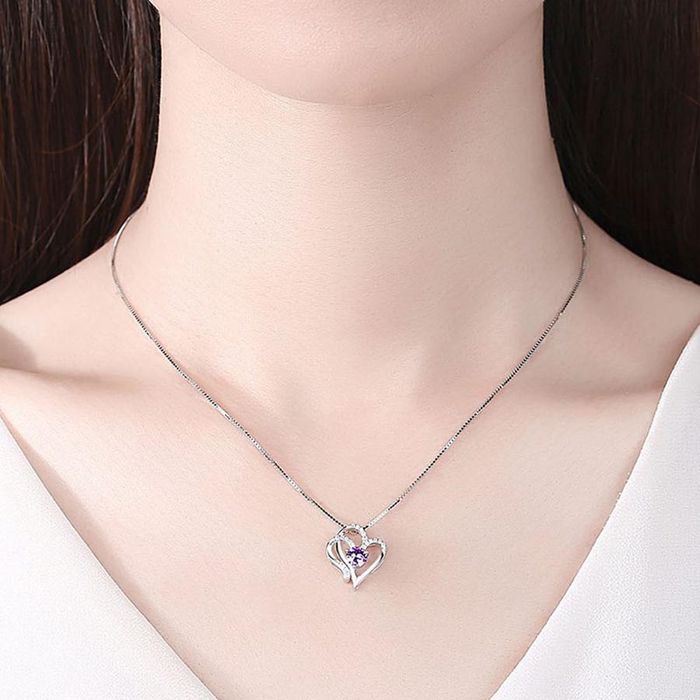 Dây Chuyền Lili Jewelry Bạc Nữ Đính Đá CZ 2 Trái Tim Ghép Đôi LILI_763116 Màu Tím