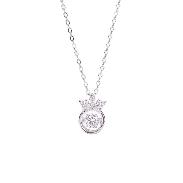 Dây Chuyền Lili Jewelry Bạc Nữ Thời Trang Mạ Vàng Đính Đá CZ Tròn Vương Miện LILI_748661 Vàng Trắng