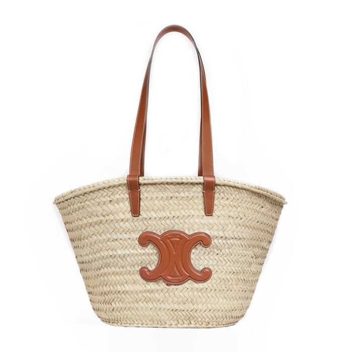 Túi Đeo Vai Celine Cói  Medium Triomphe Celine Classic Panier In Palm Leaves And Calfskin Màu Kem Nâu Size 26