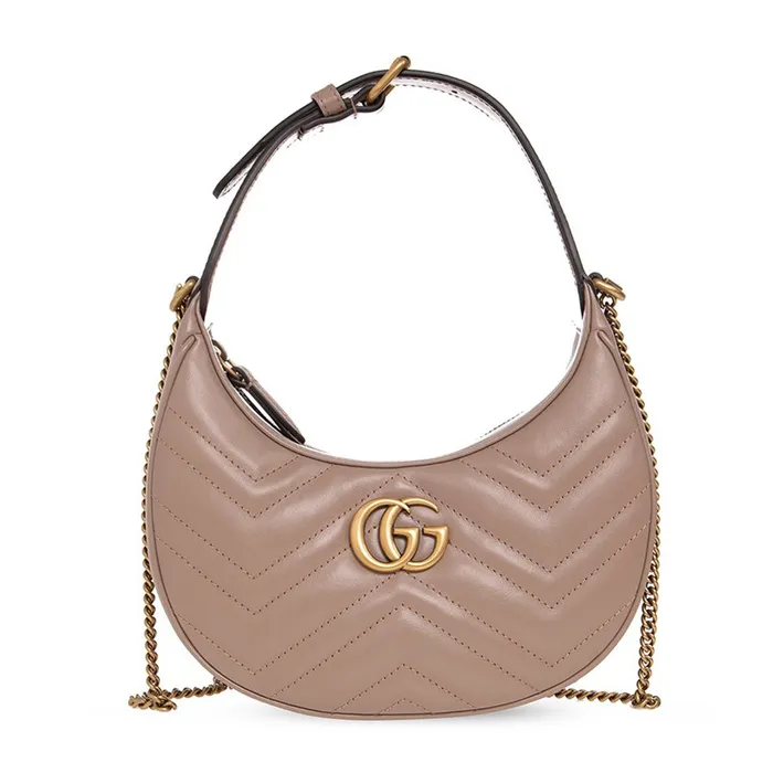 Túi Xách Tay Gucci GG Marmont Half-Moon-Shaped Mini Bag New Beige Màu Beige