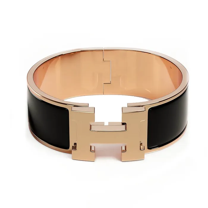 Vòng Đeo Tay Hermès Clic Clac H Bracelet Màu Đen - Vàng Hồng