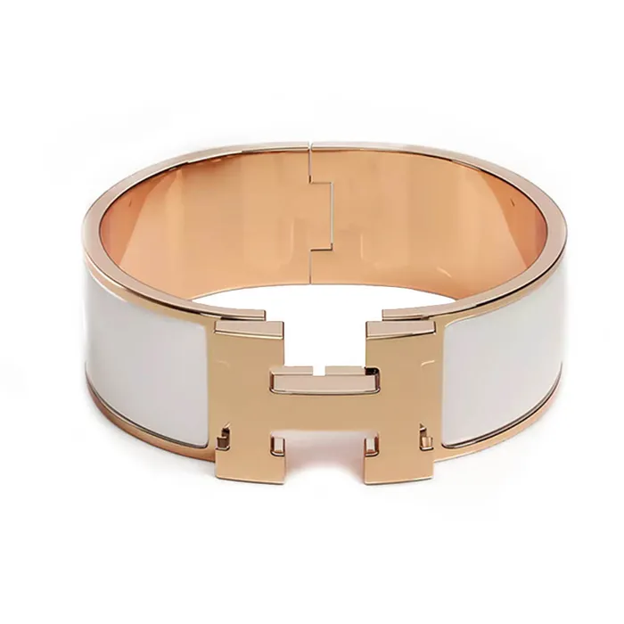 Vòng Đeo Tay Hermès Clic Clac H Bracelet Màu Trắng - Vàng Hồng