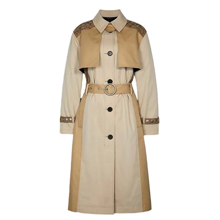Áo Măng Tô Nữ Coach Tonal Signature Trench C5161 Màu Kaki Nhạt Size M
