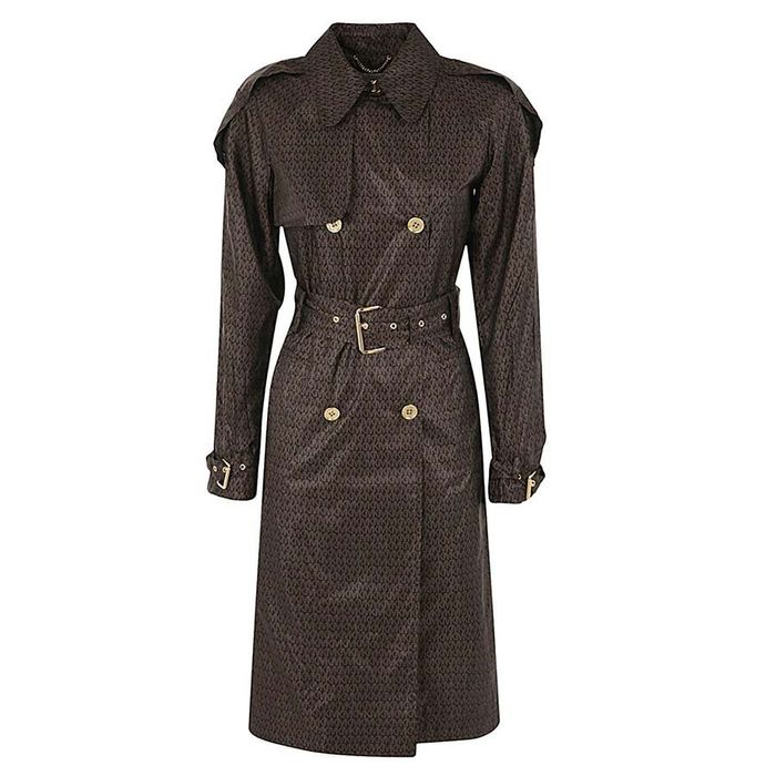 Áo Măng Tô Michael Kors MK All-Over Logo Belted Trench Coat Jh1205C3DP Màu Nâu Chocolate Size S