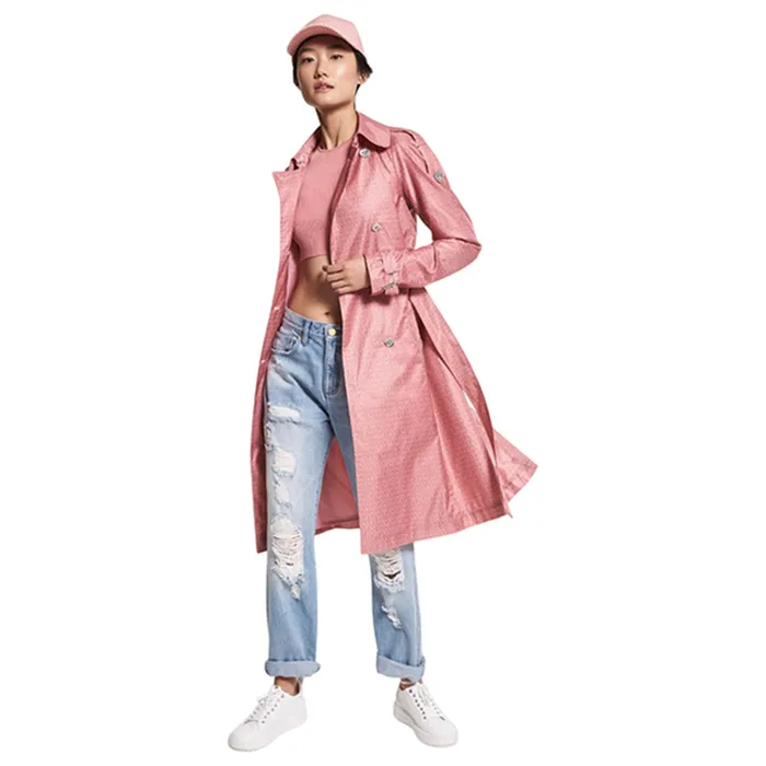 Áo Măng Tô Michael Kors MK Logo Print Satin Ciré Trench Coat Dusty Rose MS2205C43D Màu Hồng Size XS