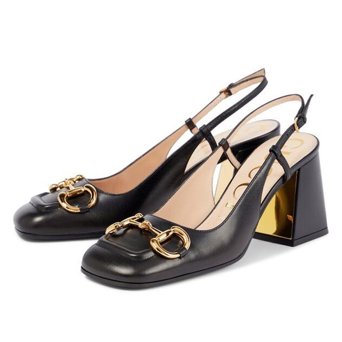 Giày Cao Gót Gucci Women's Mid-Heel Slingback With Horsebit Màu Đen Size 35.5