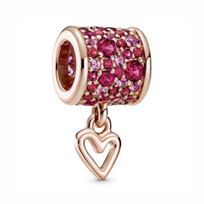 Hạt Vòng Charm Pandora Ruby Red Freehand Heart Barrel 789548C01 Màu Đỏ/ Vàng Hồng