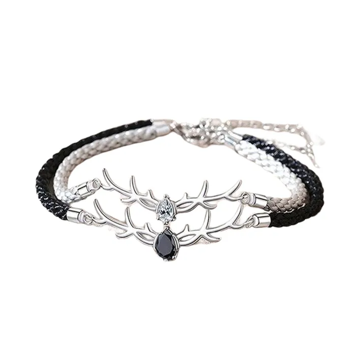 Vòng Đeo Tay Đôi LiLi Jewelry Dây Bện, Hình Gạc Nai Lili_158273 Màu Đen/Bạc