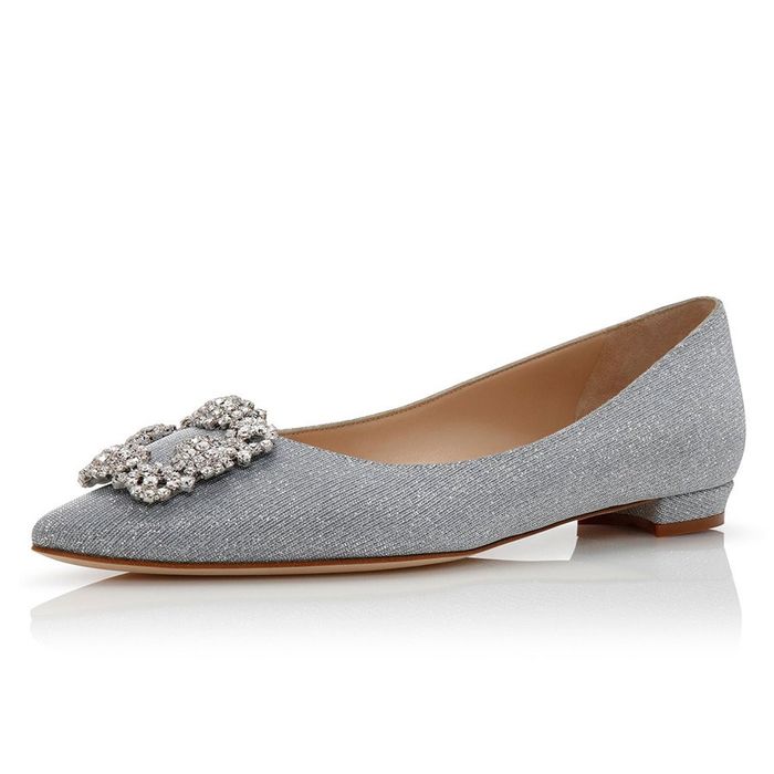 Giày Bệt Manolo Blahnik Hangisiflat Glitter Màu Bạc