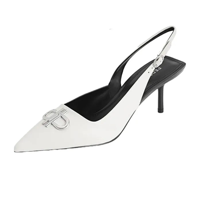Giày Cao Gót Nữ Pedro Icon Leather Pointed Toe Slingback Heels  Chalk 26680024 Màu Trắng Size 38