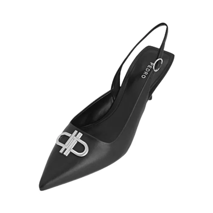 Giày Cao Gót Pedro Icon Leather Pointed Toe Slingback Heels 26680024 Màu Đen Size 37