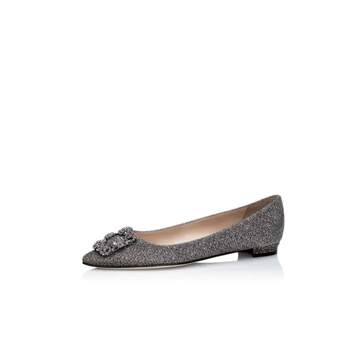 Giày Manolo Blahnik Gold Textile Jewel Buckle Flat Shoes