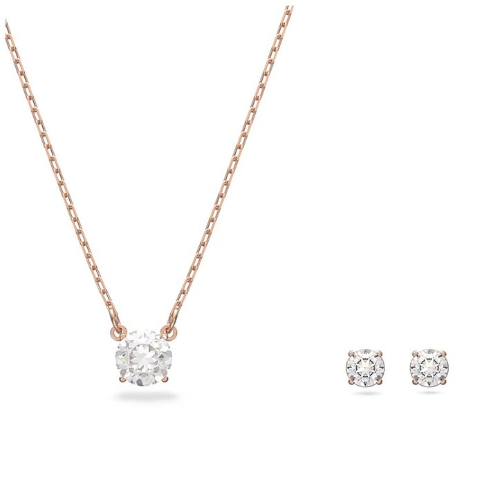 Set Dây Chuyền Và Khuyên Tai Swarovski Attract Set Round Cut, White, Rose Gold-tone Plated 5616233 Màu Vàng Trắng