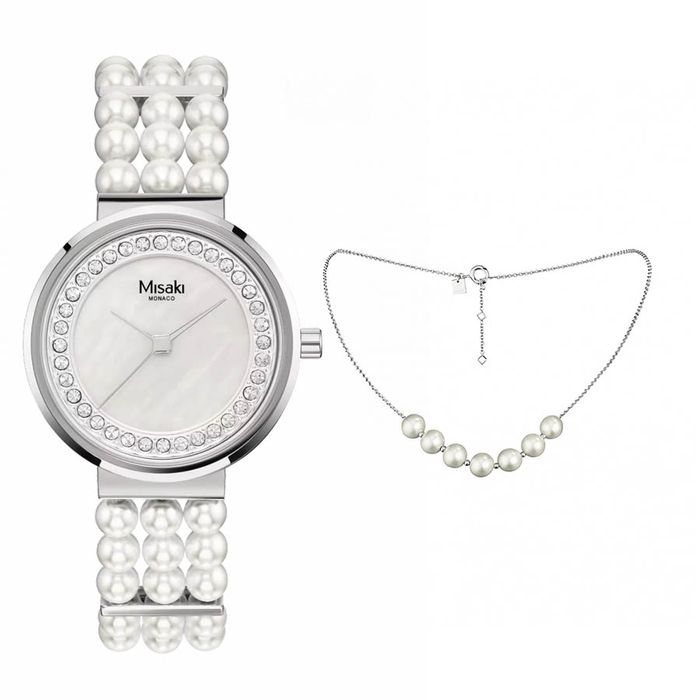 Set Đồng Hồ Và Dây Chuyền Misaki Monaco Coffret ETERNITE Màu Trắng