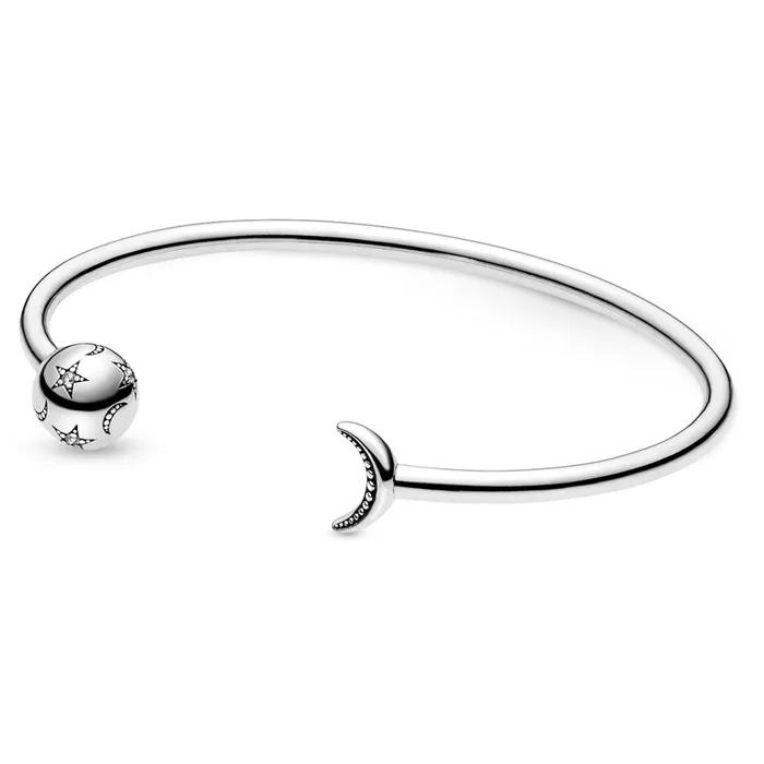 Vòng Đeo Tay Pandora Moments Moon & Stars Open Bangle 599120C01 Màu Bạc Size 2E 15-16cm