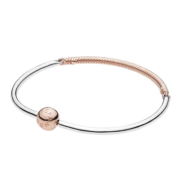 Vòng Đeo Tay Pandora Moments Three-Link Pandora Rose Bangle Bracelet 588143 Màu Vàng Hồng Size 19