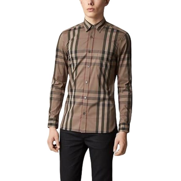 Áo Sơ Mi Burberry Classic Khaki Check Shirt Stretch Material Màu Nâu Size XS