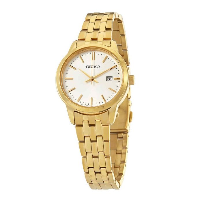 Đồng Hồ Nữ Seiko Classic Quartz White Dial Yellow Gold-tone Ladies Watch SUR412 Màu Vàng Gold