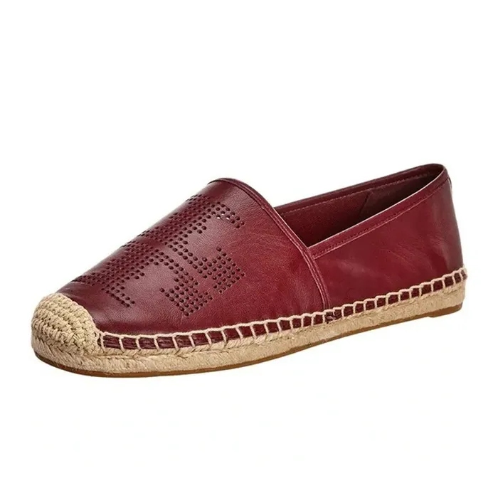 Giày Lười Tory Burch Wine Perforated Espadrille 50966 Màu Đỏ Đô Size 35