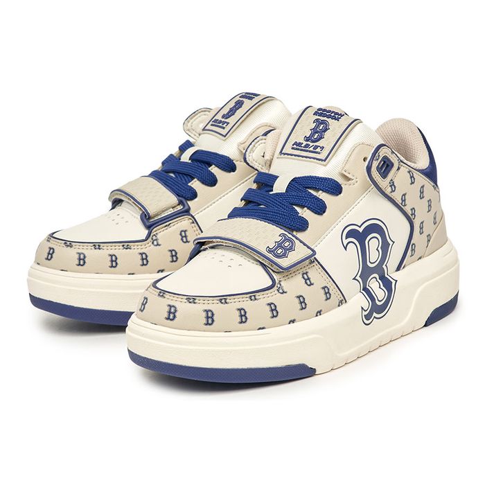 Giày Thể Thao MLB Chunky Liner Mid Monogram Boston 3ASXLM13N-43BGL Màu Be Xanh Size 230