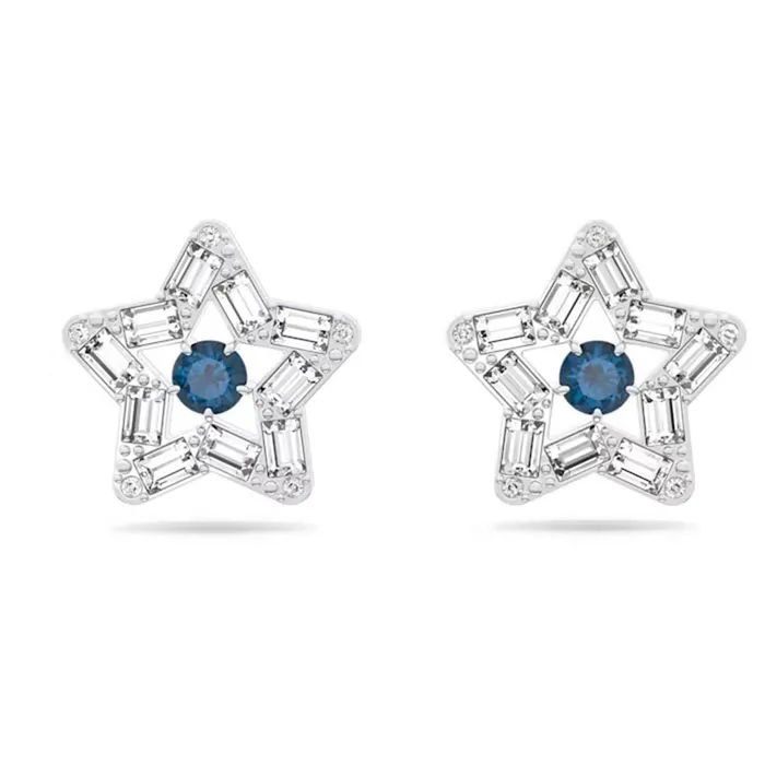 Khuyên Tai Swarovski Stella Stud Earringsmixed Cuts, Star, Blue, Rhodium Plated Màu Xanh Bạc