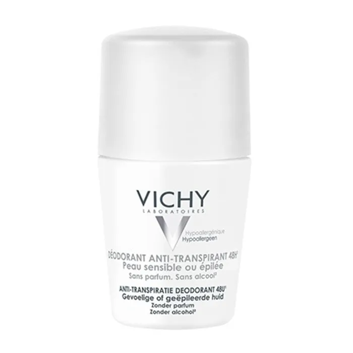 Lăn Khử Mùi Vichy Trắng Déodorant Anti – Transpirant 48h Cho Da Nhạy Cảm 50ml