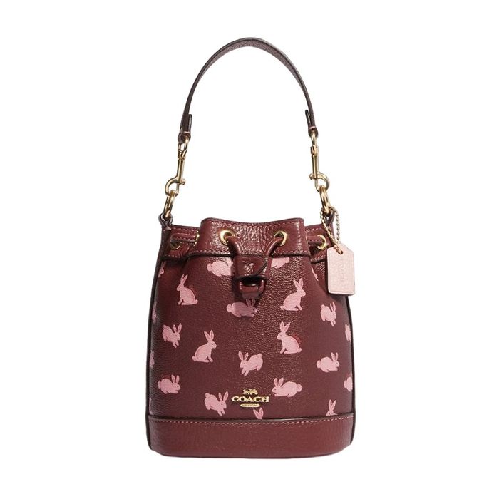 Túi Xách Tay Coach Lunar New Year Mini Dempsey Bucket Bag With Rabbit Print CF524 Màu Đỏ Nâu