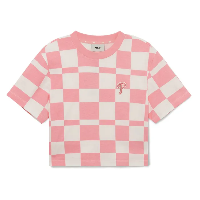 Áo Croptop Nữ MLB Kẻ Caro Philadelphia Phillies Tshirt 3FTSO0333-10PKL Màu Hồng Size S