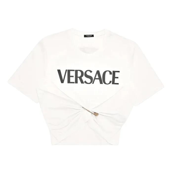 Áo Croptop Nữ Versace White Logo Printed 1010259 1A00769 2W020 Màu Trắng Size 42