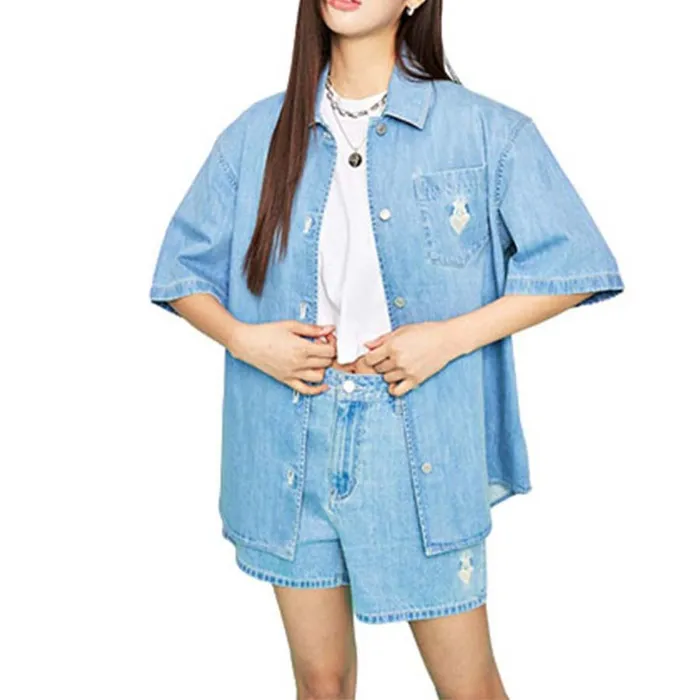 Bộ Quần Áo Cộc Tay MLB Denim New York Yankees Màu Xanh Size XS