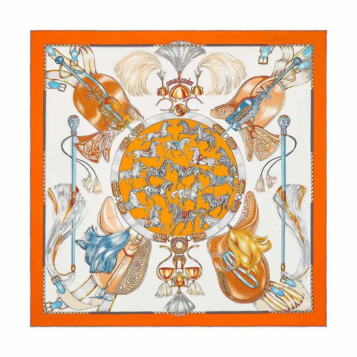 Khăn Hermès Cavalcades Scarf 90 Phối Màu Cam