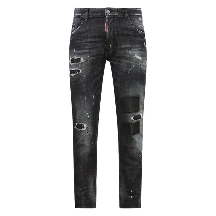 Quần Jeans Dsquared2 Black Ripped Leather Wash Skater S74lb1223 S30357 900 Màu Đen Size 50
