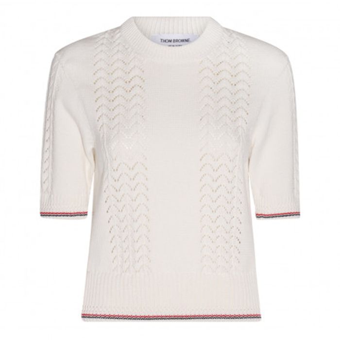 Áo Thun Nữ Thom Browne Pointelle Knitted Tshirt Màu Trắng Size 40