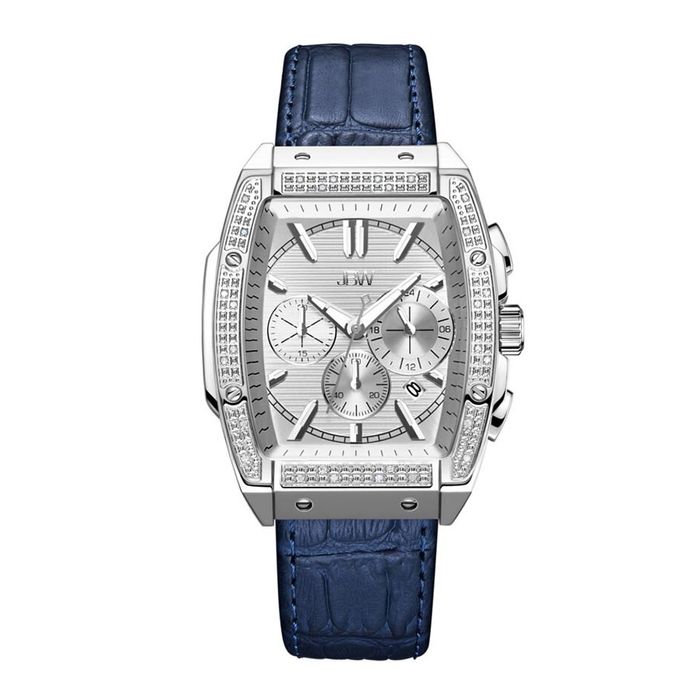 Đồng Hồ Nam JBW Echelon Quartz Silver Dial Blue Leather Men's Watch J6379C Màu Xanh Bạc