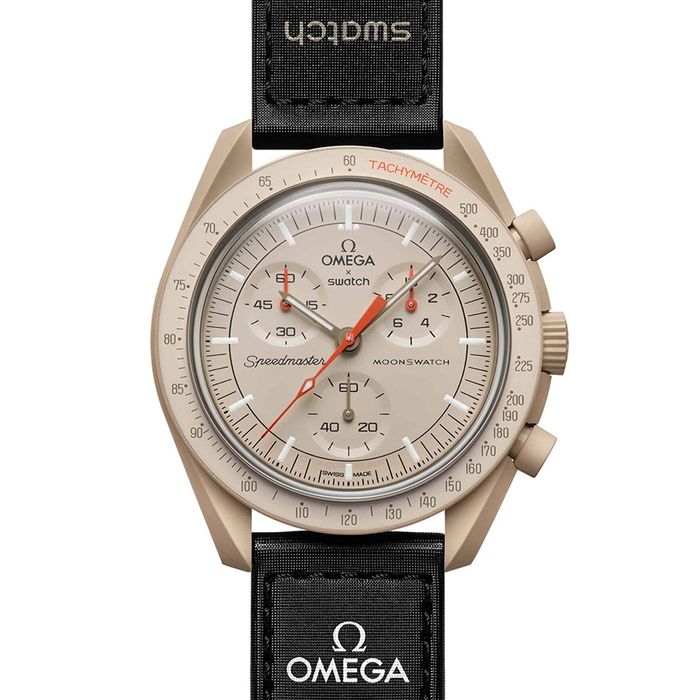 Đồng Hồ Nam Omega MoonSwatch Mission To Jupiter SO33C100 Màu Đen Phối Be