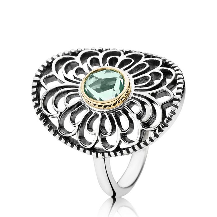 Nhẫn Nữ Pandora Vintage Allure 14K Gold & Green Spinel Ring 190885SSG Màu Bạc
