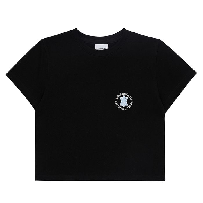 Áo Croptop Nữ Acmé De La Vie ADLV X Lisa A Logo Emblem Emb Tshirt Màu Đen