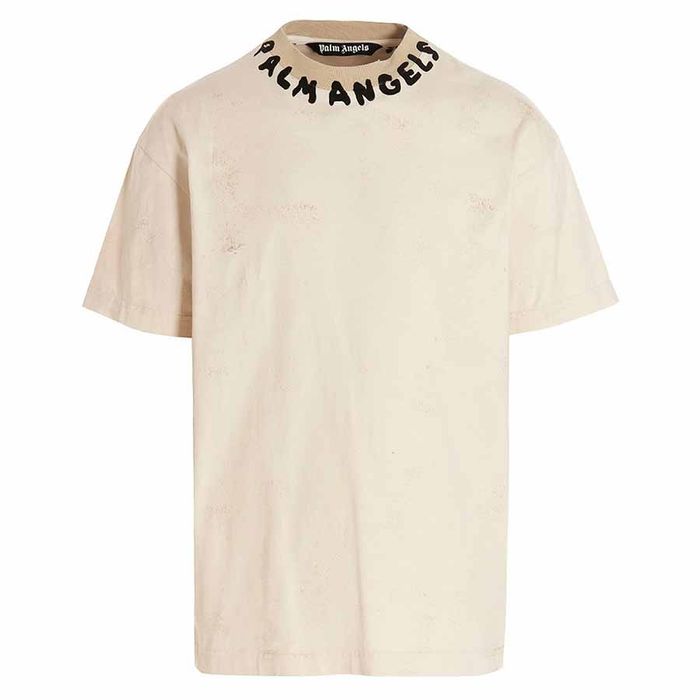 Áo Phông Nam Palm Angels Beige Neck Logo Printed Tshirt PMAA072S23JER0070110 Màu Be