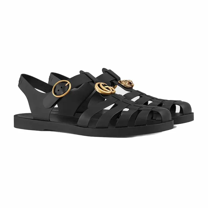 Dép Nam Gucci À Brides Bouclées En Caoutchouc Màu Đen (Dép Rọ) Size 40