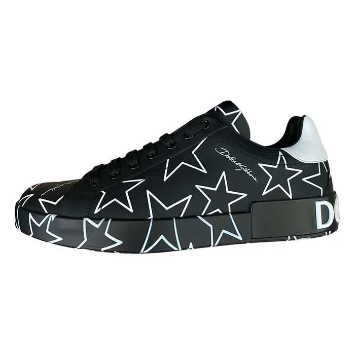 Giày Thể Thao Dolce & Gabbana D&G Nappa Portofino Sneakers With Mixed Star Print Màu Đen Size 39 N-DG