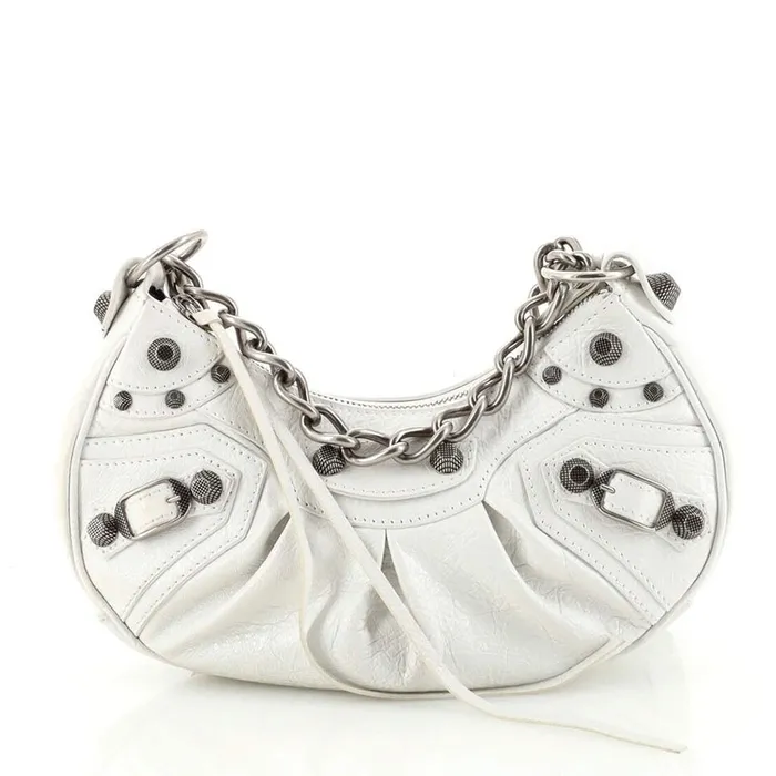 Túi Đeo Vai Nữ Balenciaga Le Cagole Giant Studs Shoulder Bag Leather XS White Màu Trắng