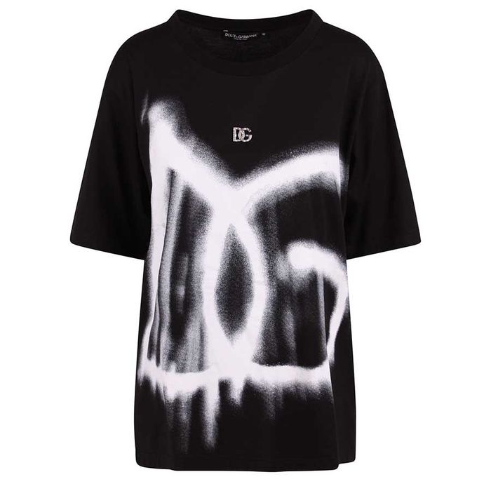 Áo Phông Unisex Dolce & Gabbana Spray Paint Logo T-Shirt In Black Màu Đen