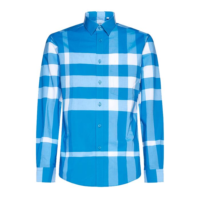 Áo Sơ Mi Nam Burberry  Check Print Cotton Shirt Màu Xanh Trắng Size M