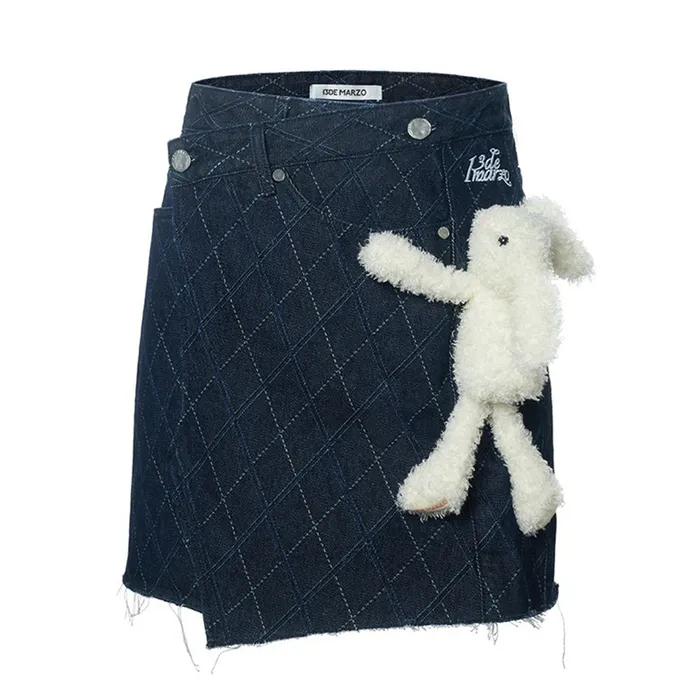 Chân Váy Nữ 13 De Marzo Rabbit Diamond Check Denim Skirt Navy Màu Xanh Đậm Size S