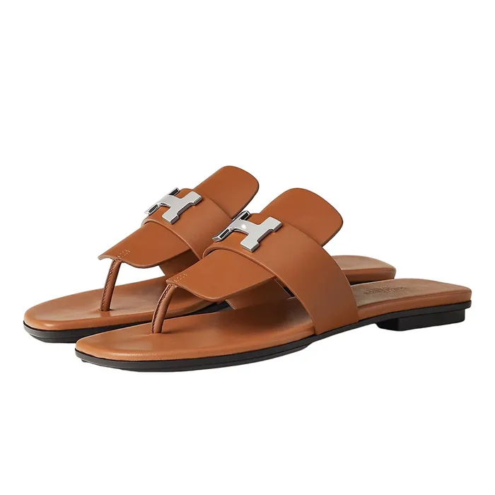 Dép Xỏ Ngón Nữ Hermès Galerie Sandal Naturel Màu Nâu Size 35.5