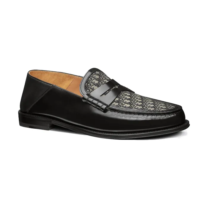 Giày Lười Nam Dior Loafer Black Smooth Calfskin and Beige And Black Dior Oblique Jacquard 3LO115ZKF_H961 Màu Đen 39